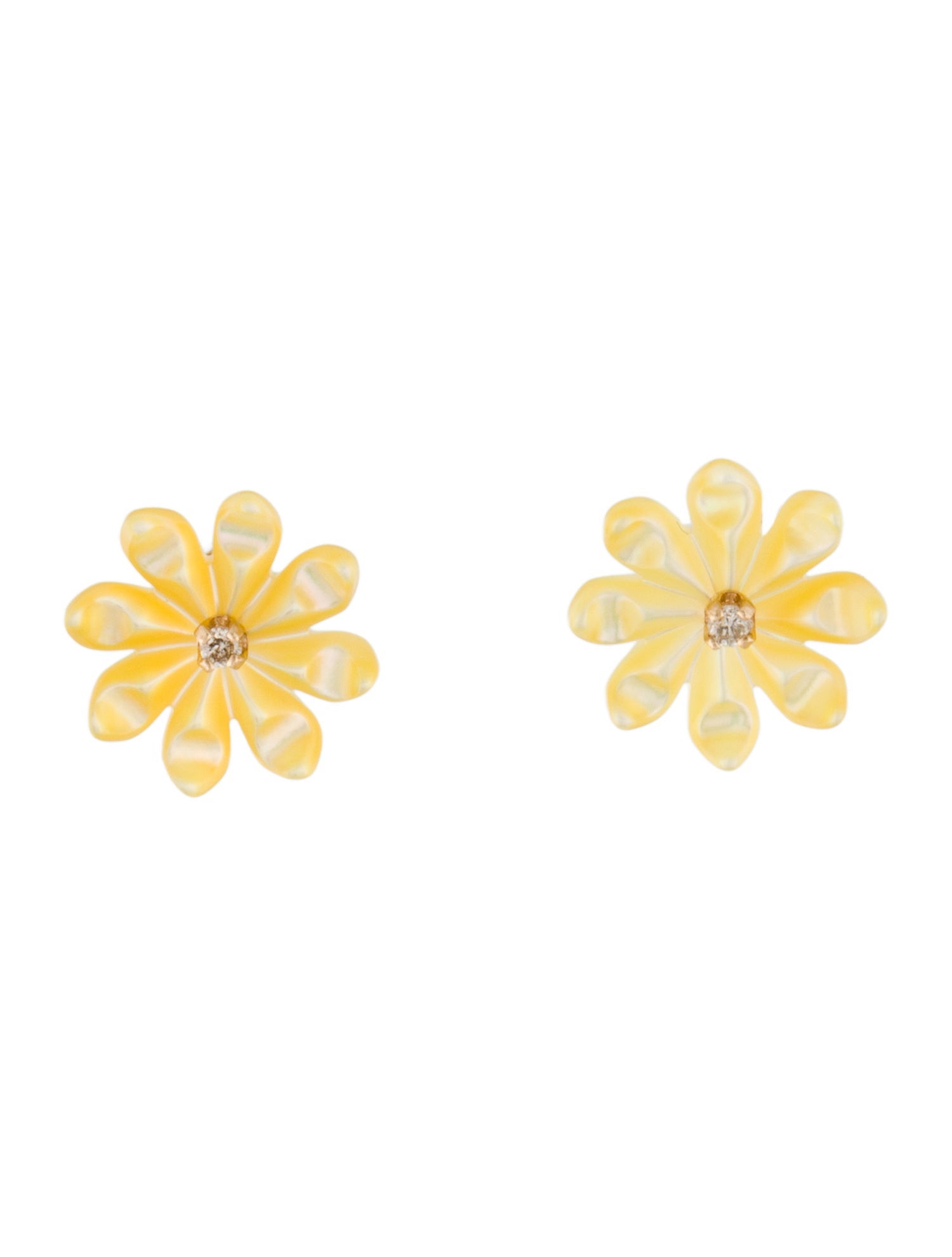 Earrings 14K Mother of Pearl & Diamond Flower Studs