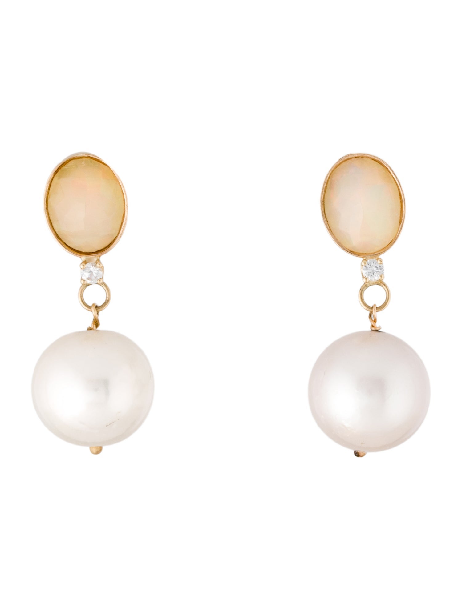 Earrings 14K Pearl, Opal & Diamond Drop Earrings