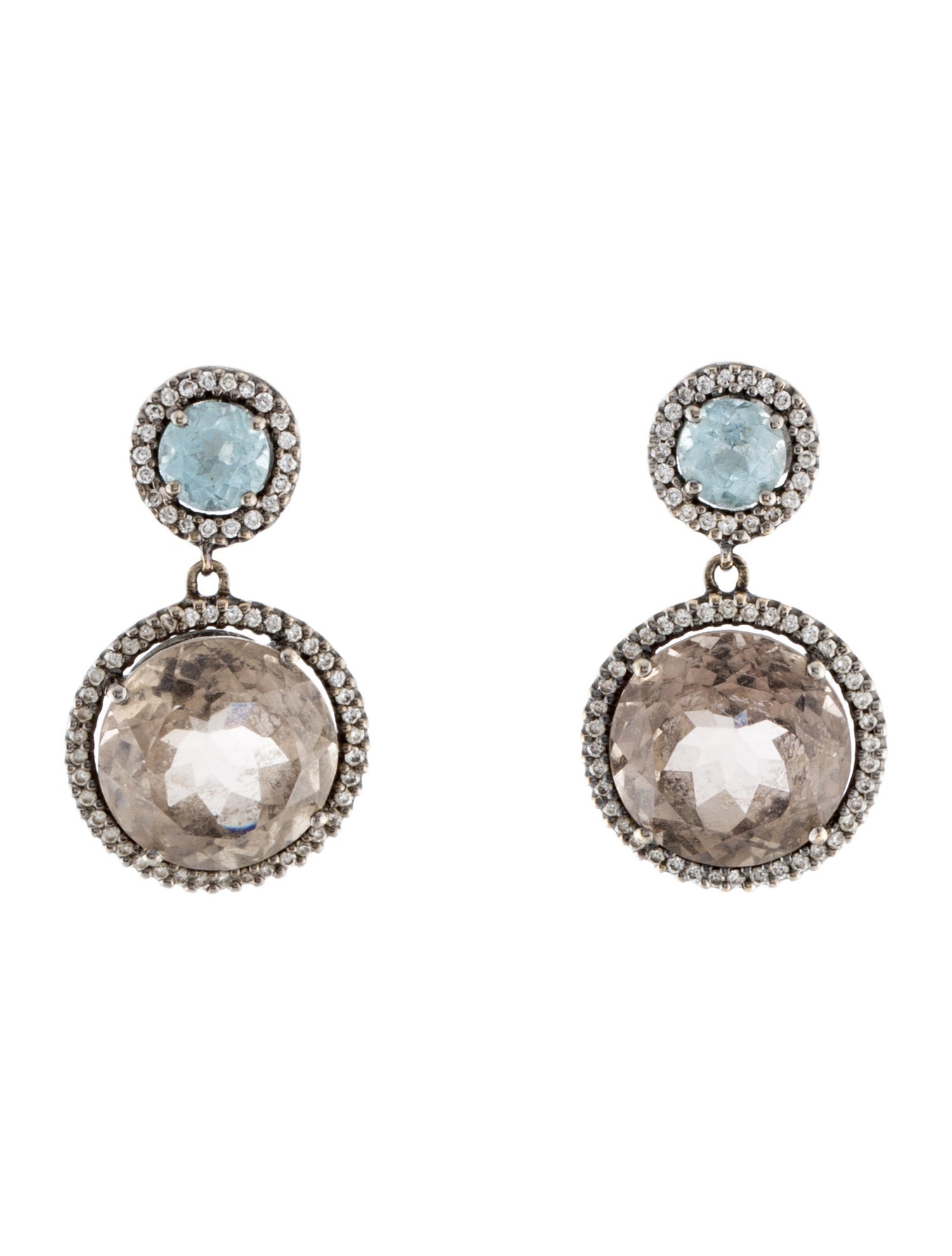 Earrings 18K 9.40ctw Smokey Quartz & Topaz Drop