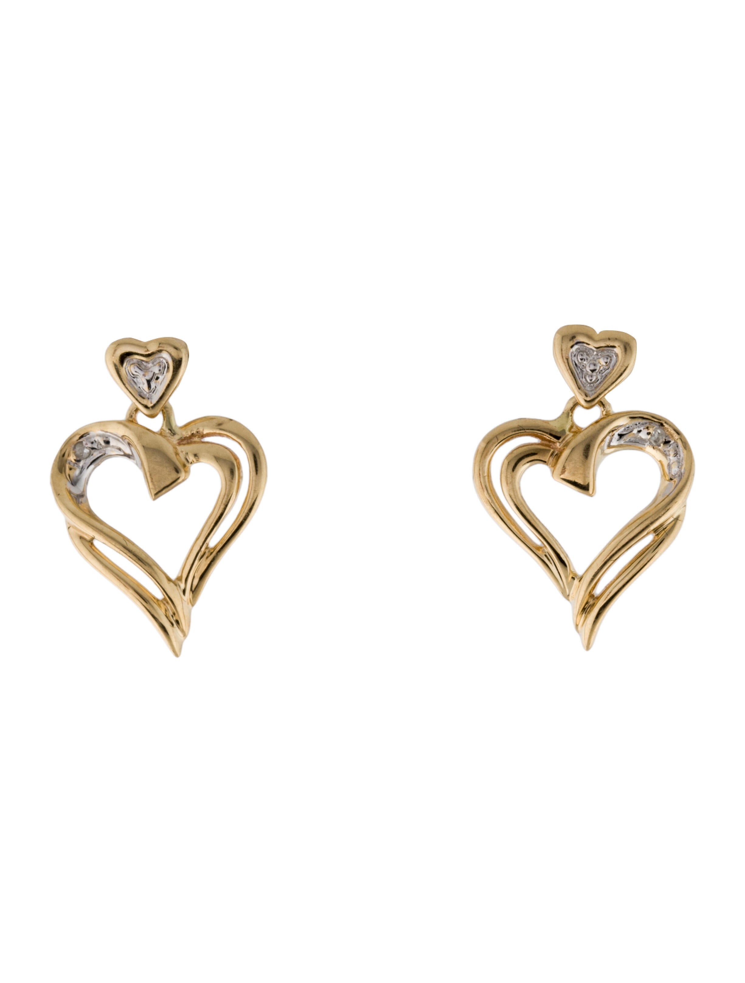 Earrings 10K Diamond Heart Drop Earrings
