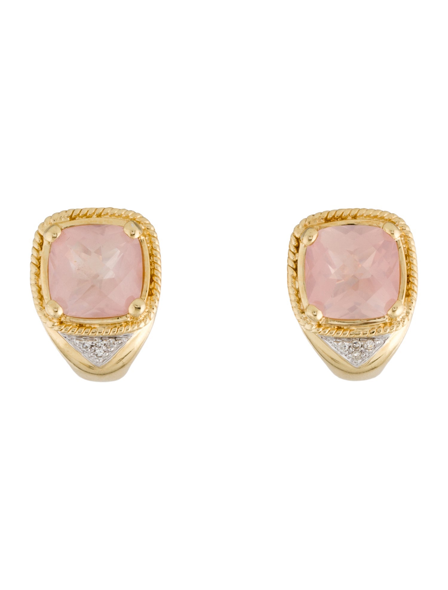 Earrings 14K Rose Quartz & Diamond Earclip Earrings