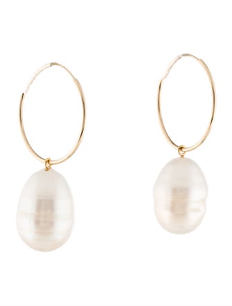 Earrings 14K Pearl Drop Hoop Earrings