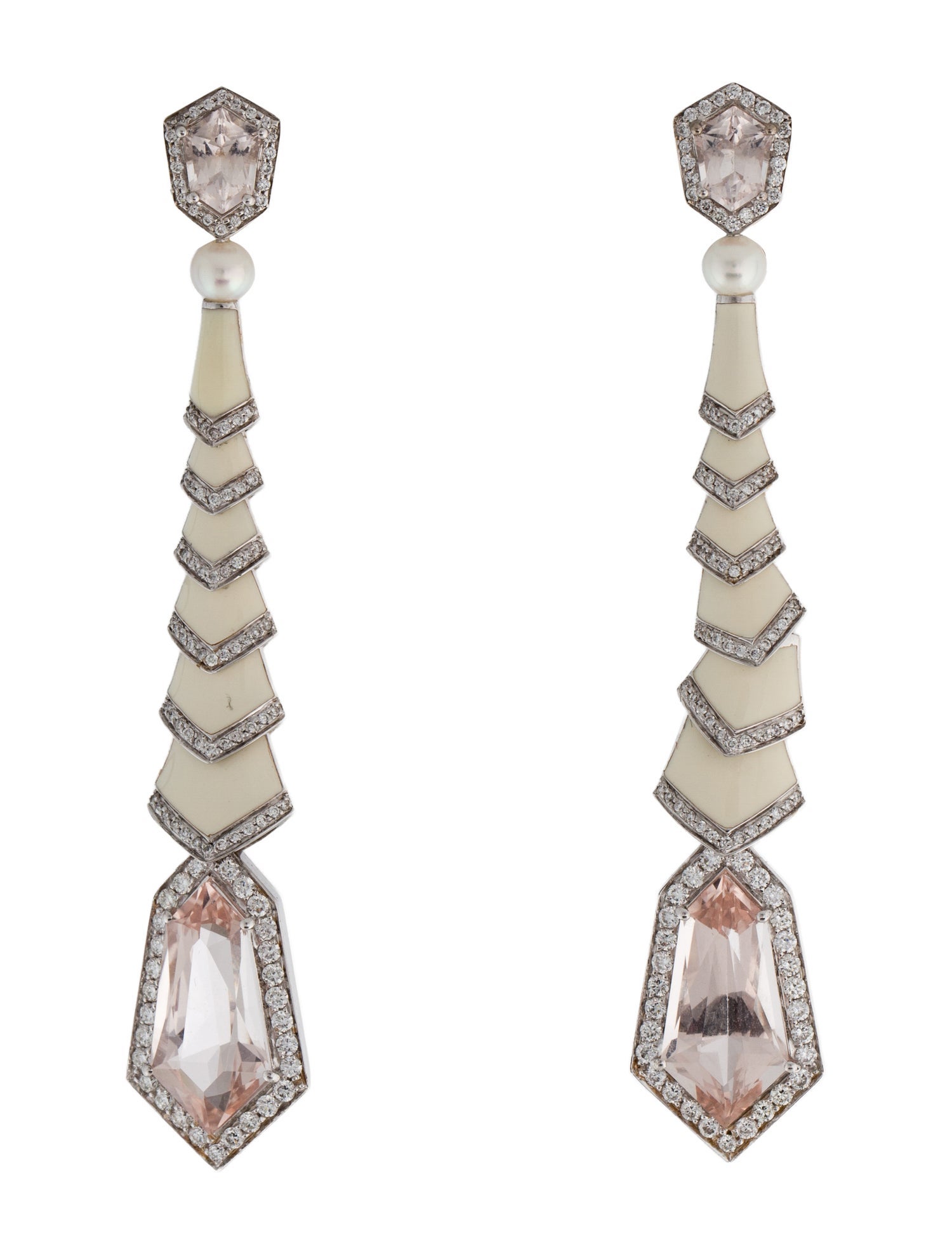 Earrings Avakian 18K Pearl, Enamel, Morganite, & Diamond Gatsby Drop