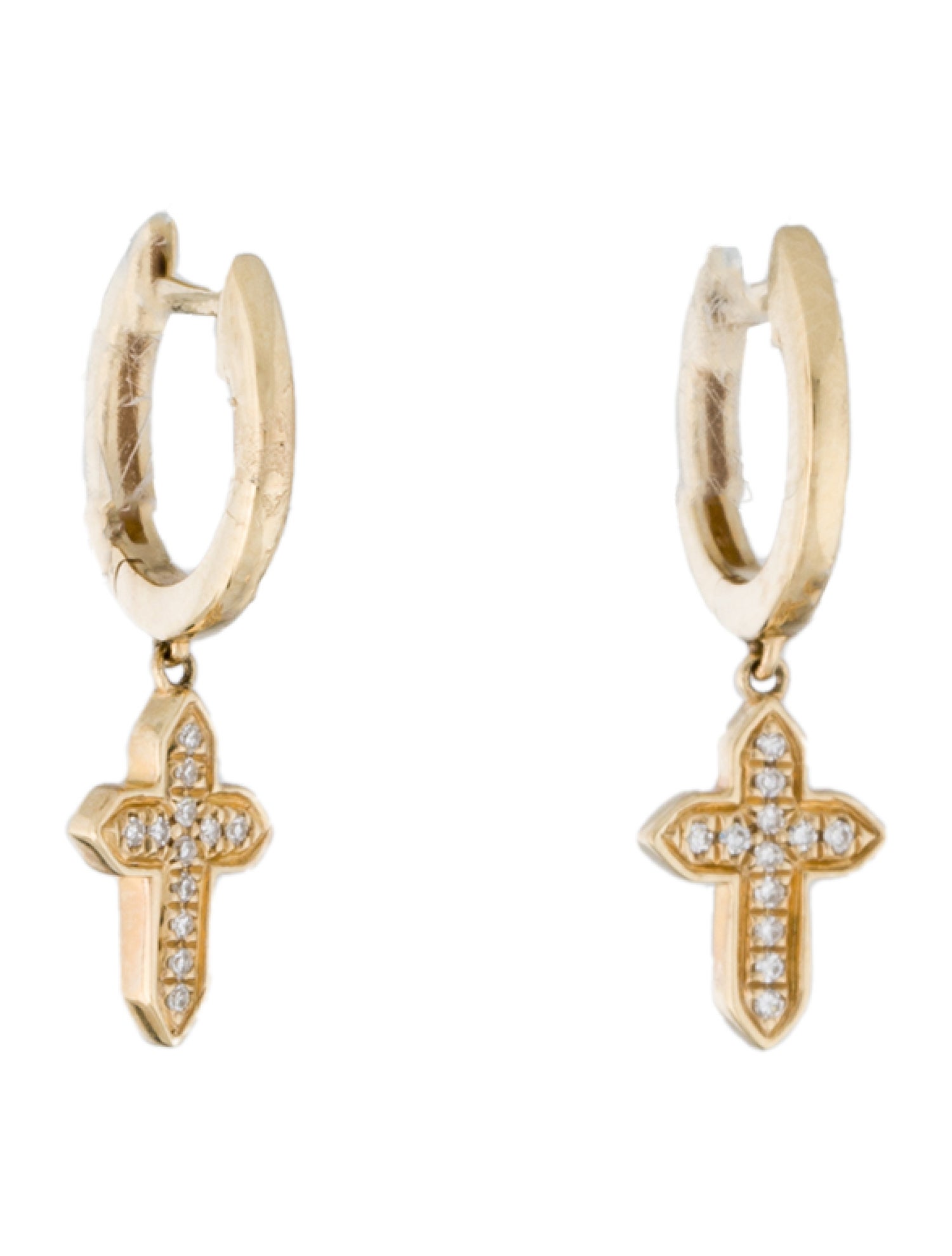 Earrings 14K Diamond Cross Drop Earrings