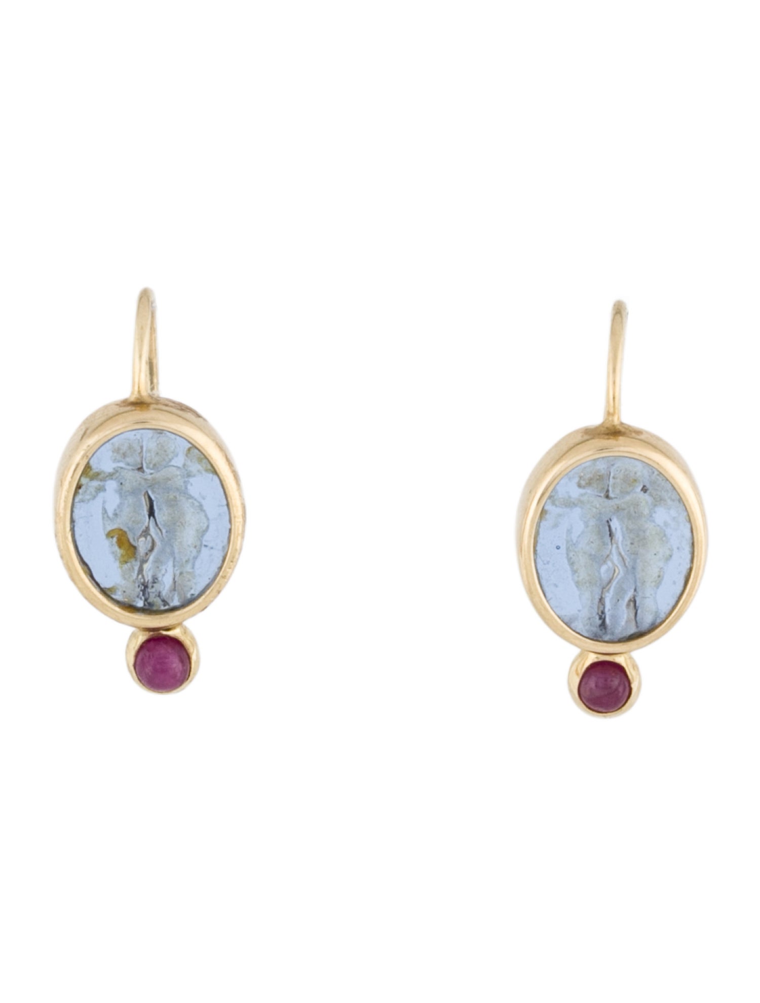 Earrings 14K Glass & Ruby Drop Earrings