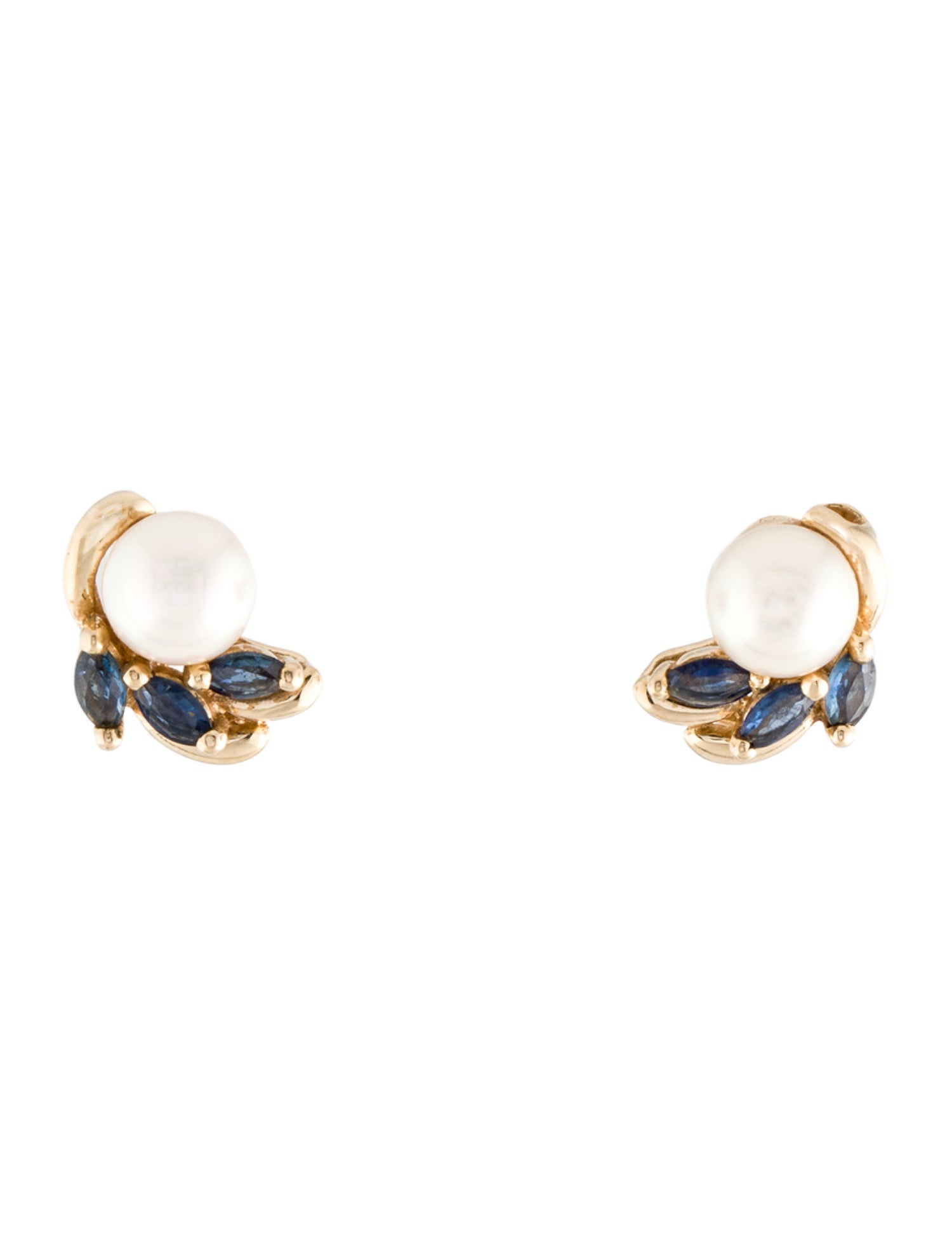 Earrings 14K Pearl & Sapphire Stud Earrings