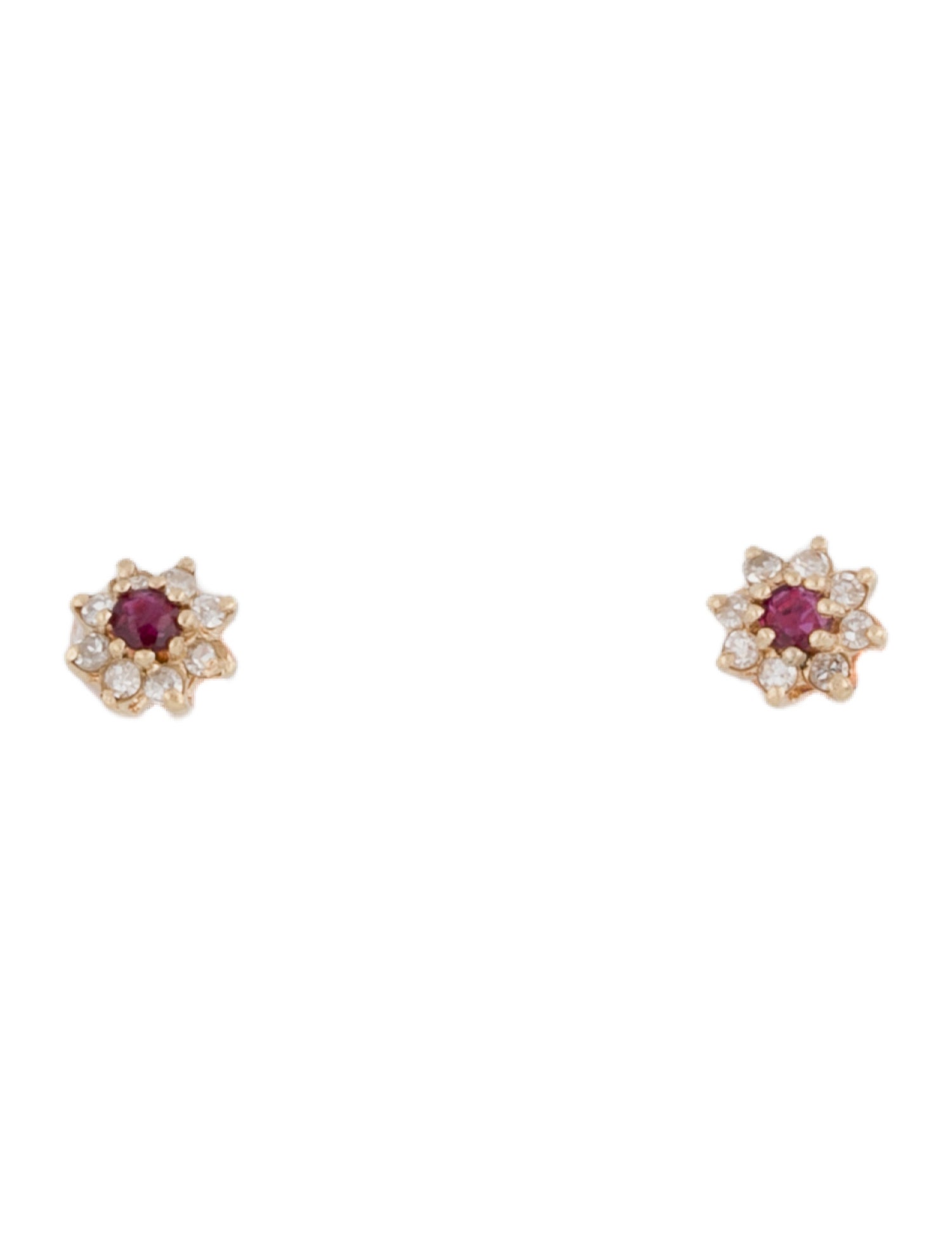 Earrings 14K Ruby & Diamond Halo Stud