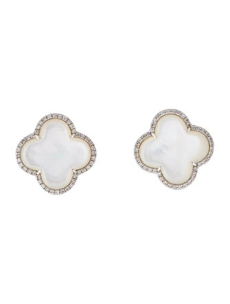 Earrings 14K Mother of Pearl & Diamond Clover Stud Earrings