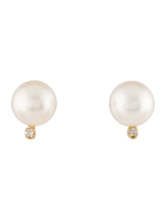 Earrings 14K Pearl & Diamond Stud Earrings