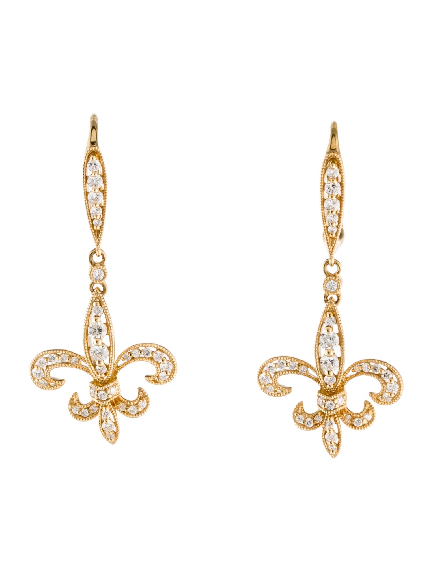 Earrings 14K Diamond Fleur de Lis Drop Earrings