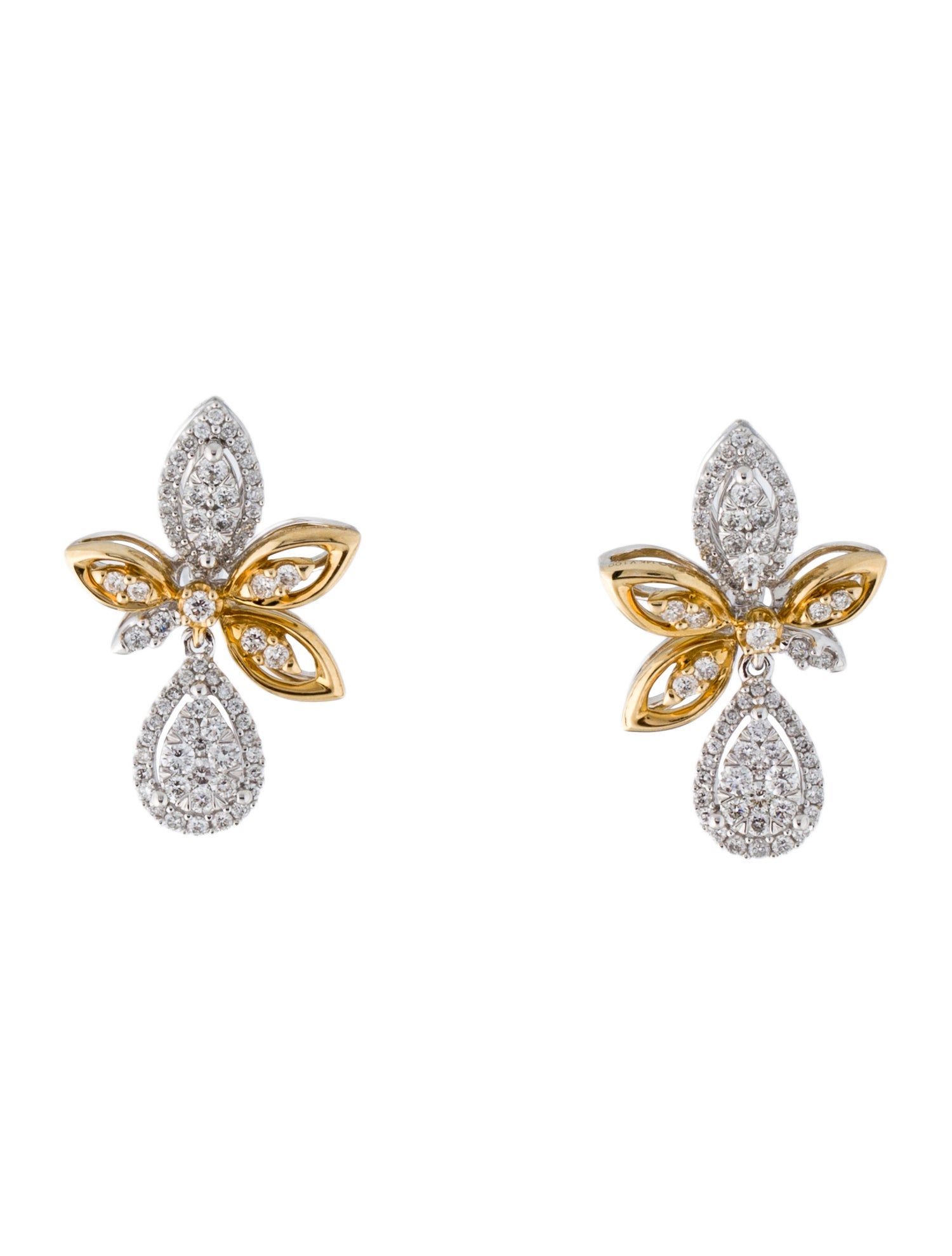Earrings 14K Diamond Cluster Drop Earrings