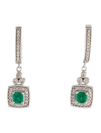 Earrings 14K Emerald & Diamond Drop Earrings