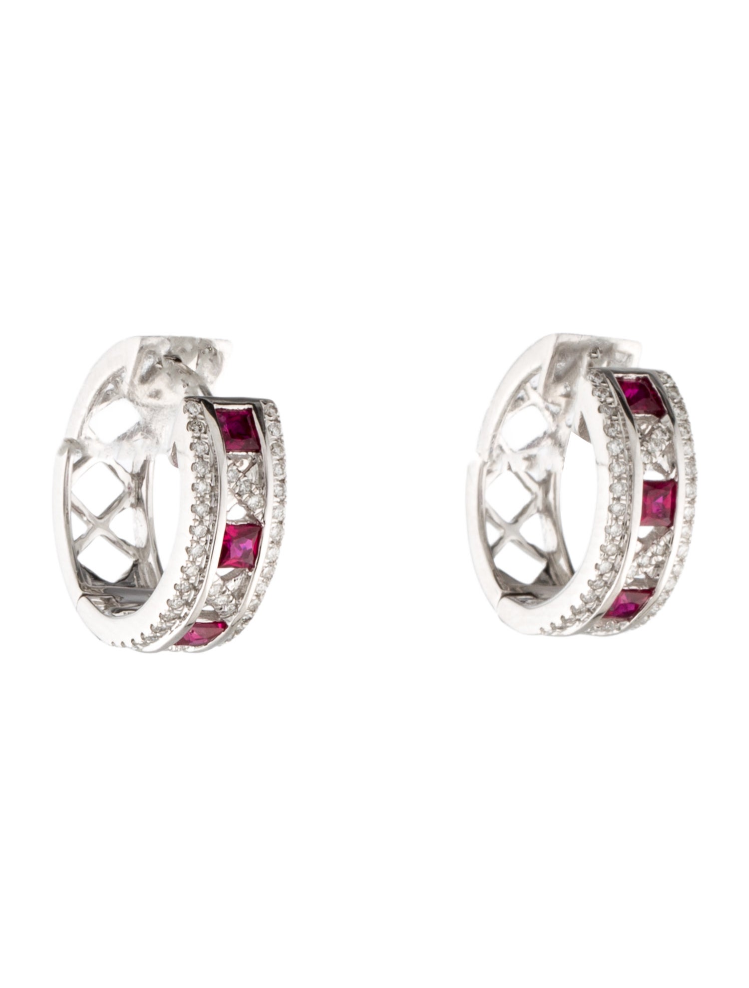 Earrings 14K Ruby & Diamond Hoop