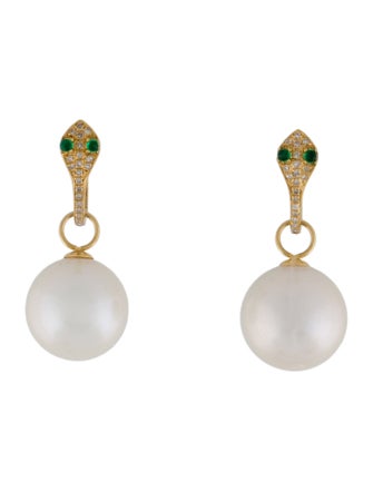 Earrings 18K Pearl, Emerald & Diamond Convertible Snake Drop Earrings
