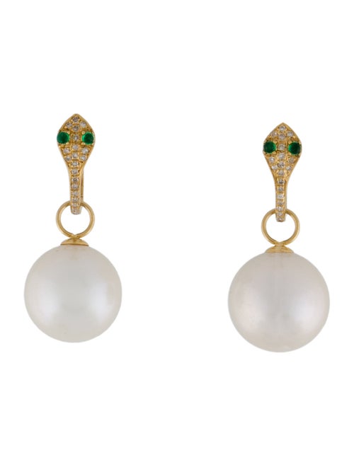 Earrings 18K Pearl, Emerald & Diamond Convertible Snake Drop Earrings