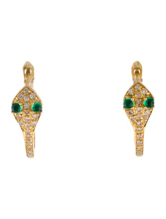 Earrings 18K Emerald & Diamond Snake Huggie Earrings