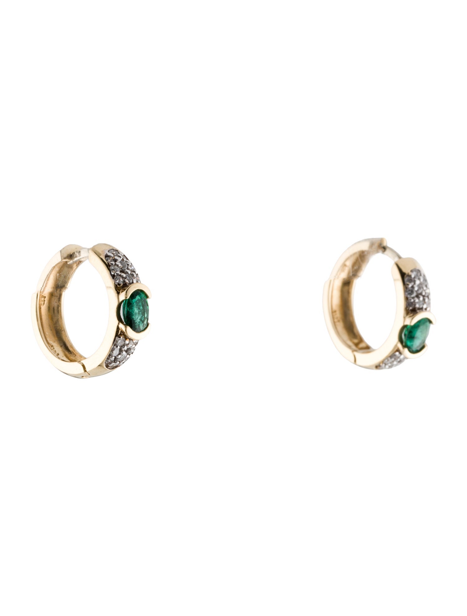 Earrings 14K Emerald & Diamond Hoop