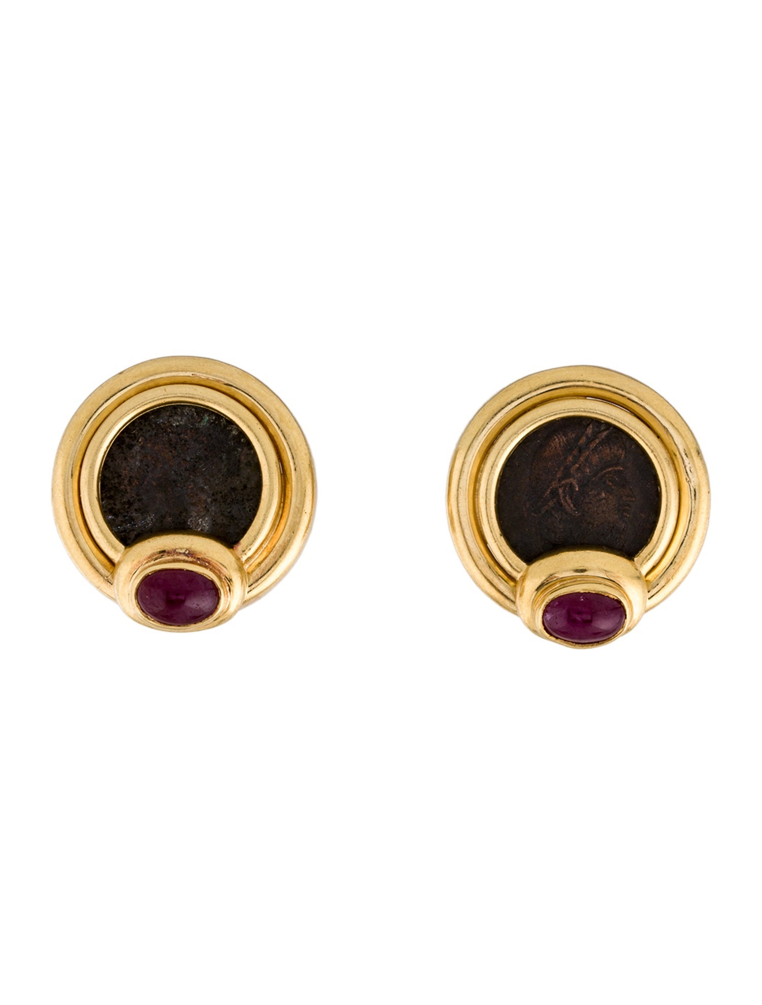 Earrings 18K Coin & Ruby Clip-On