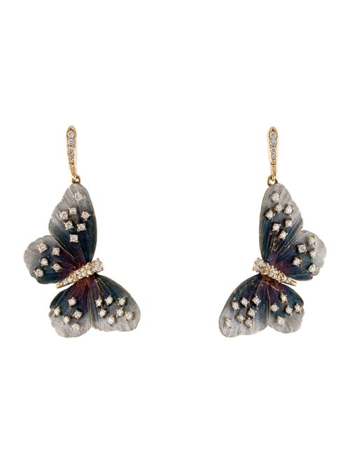 Earrings 18K Diamond & Enamel Butterfly Drop Earrings