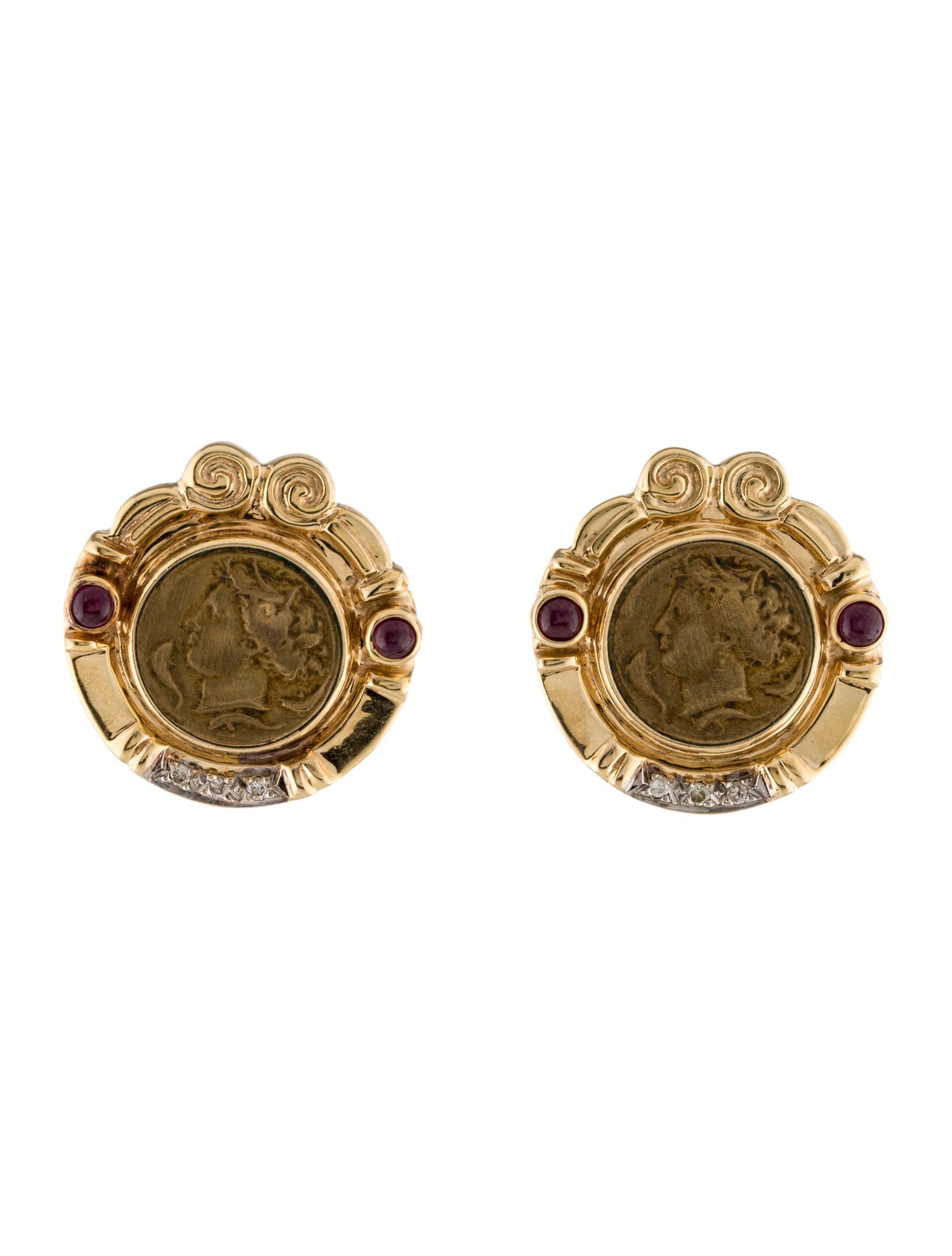 Earrings 14K Ruby & Diamond Coin Earclip Earrings