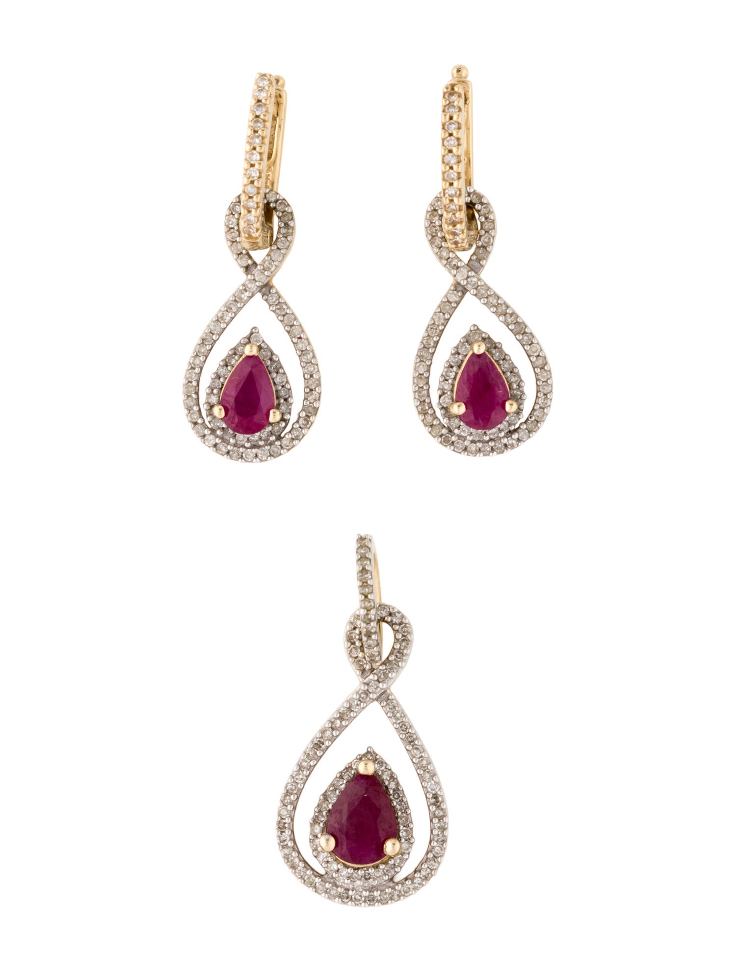 Earrings 14K 1.74ctw Ruby & Diamond Pendant & Earrings Set
