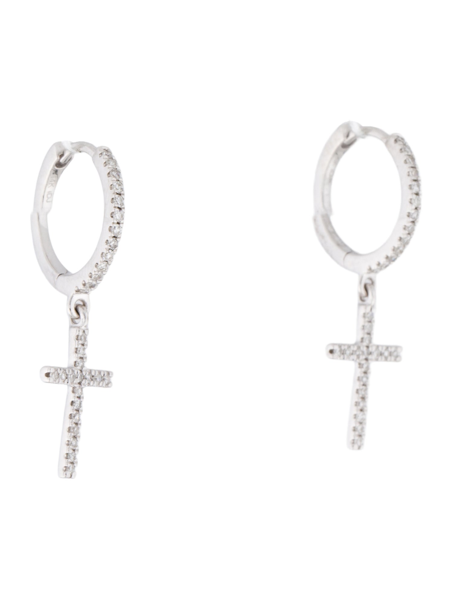 Earrings 14K Diamond Cross Drop Earrings
