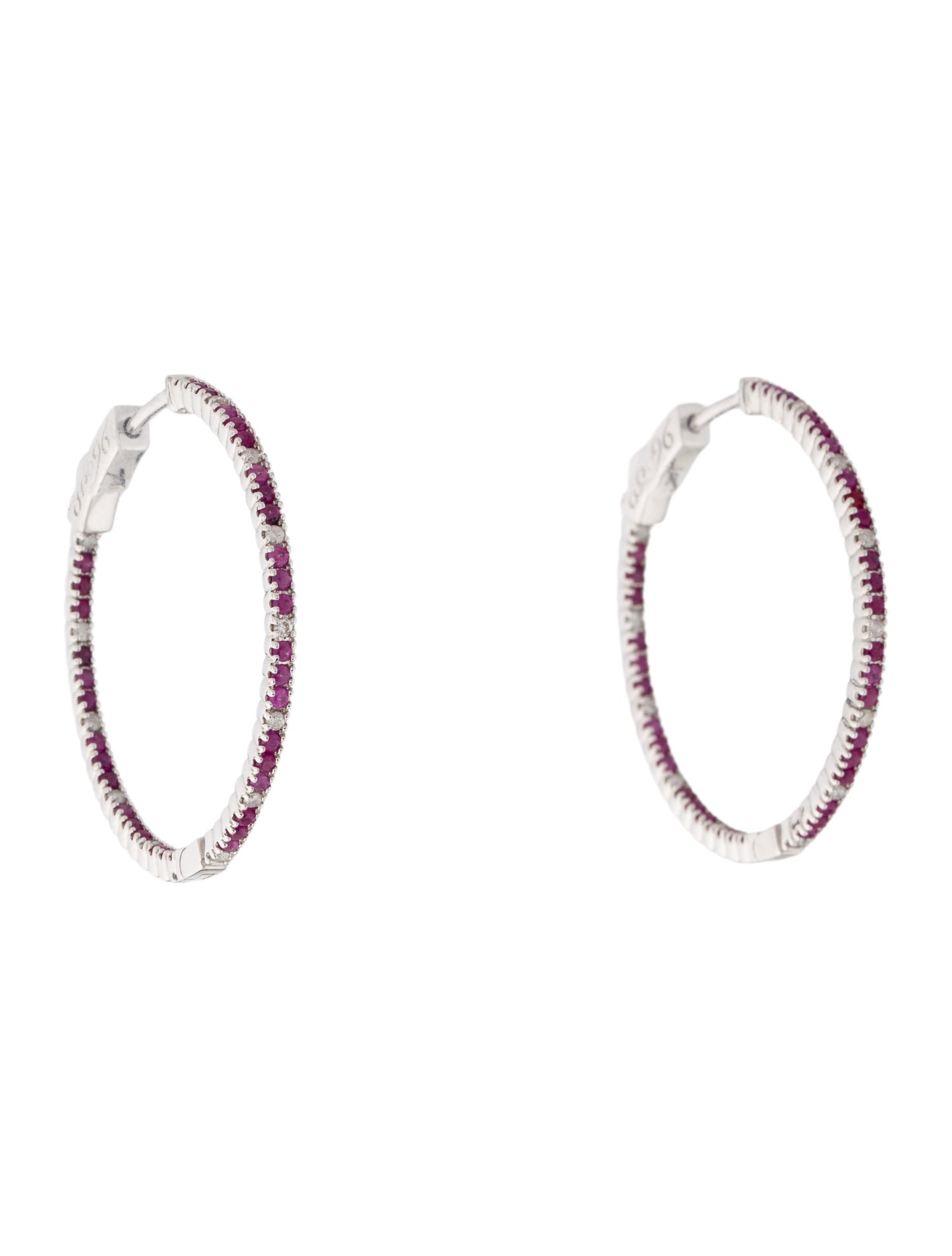 Earrings 14K Ruby & Diamond Inside-Out Hoop Earrings