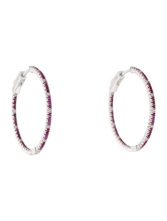 Earrings 14K Ruby & Diamond Inside-Out Hoop Earrings
