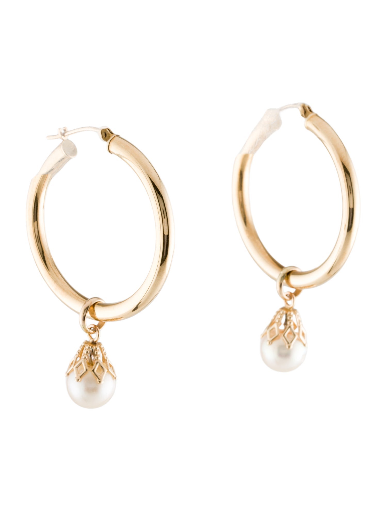 Earrings 14K Pearl, Onyx & Amethyst Interchangeable Drop Hoop Earrings