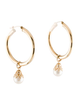 Earrings 14K Pearl, Onyx & Amethyst Interchangeable Drop Hoop Earrings