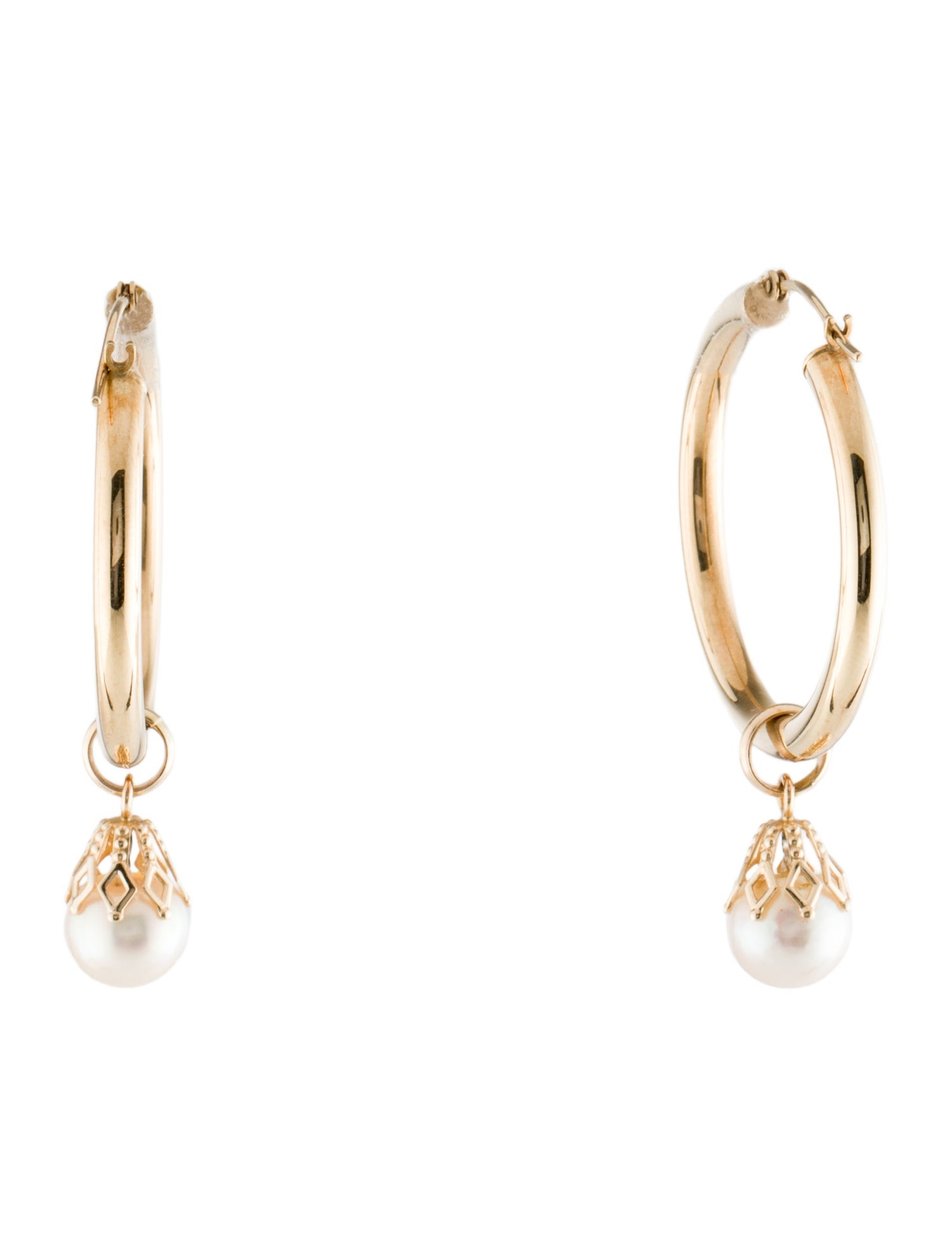 Earrings 14K Pearl, Onyx & Amethyst Interchangeable Drop Hoop Earrings