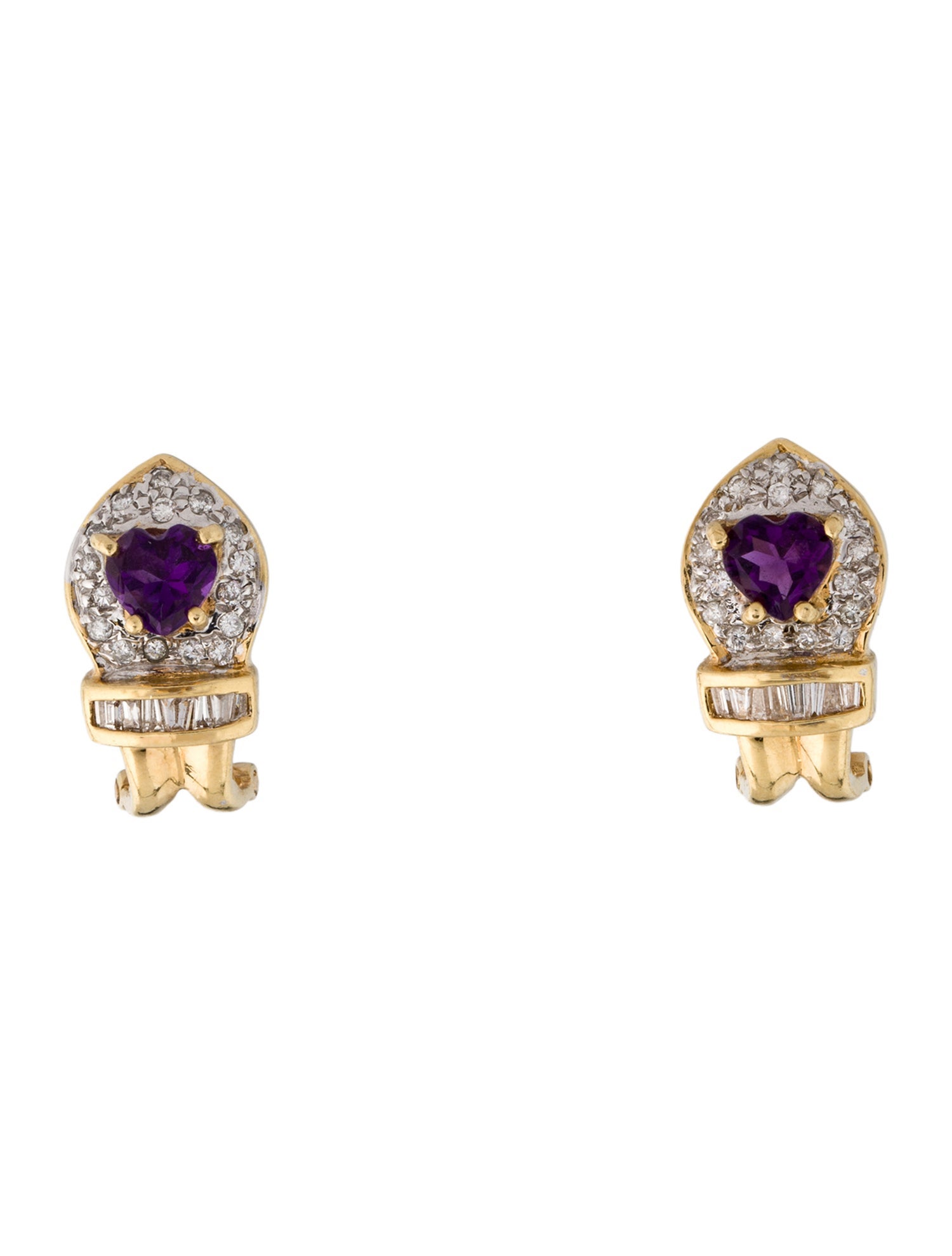 Earrings 18K 1.06ct Amethyst & Diamond Heart Earclips