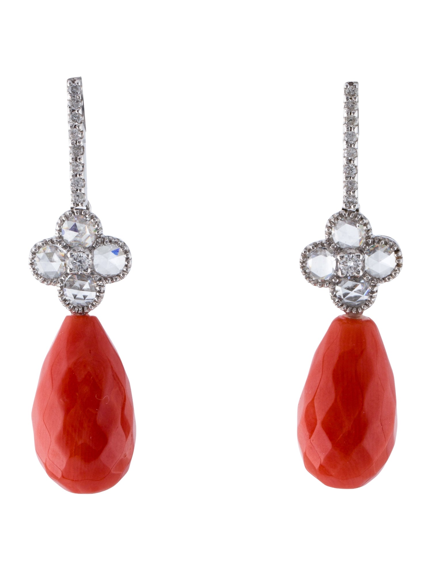 Earrings 18K Coral & Diamond Drop
