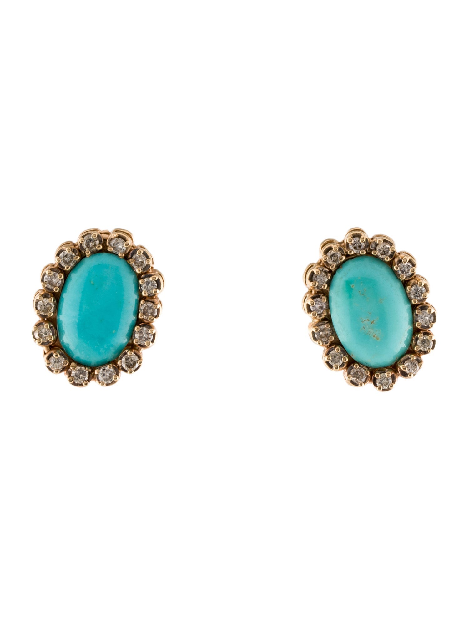 Earrings 14K Composite Turquoise & Diamond Earclip Earrings