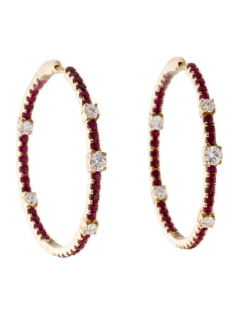 Earrings 14K Ruby & Diamond Inside-Out Hoops