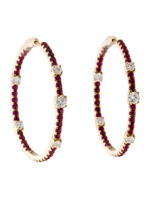 Earrings 14K Ruby & Diamond Inside-Out Hoops