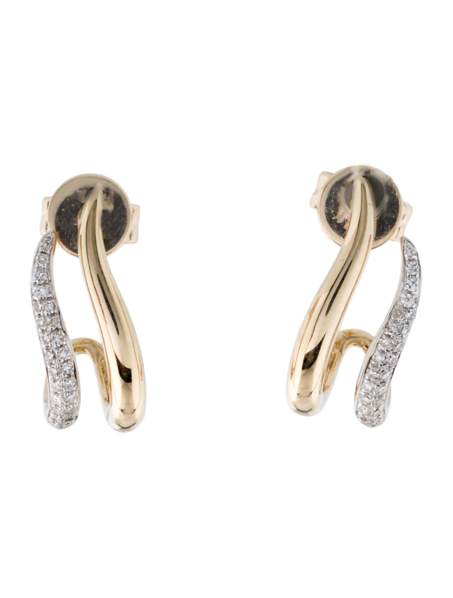 Earrings 14K Diamond J Hoop Stud Earrings