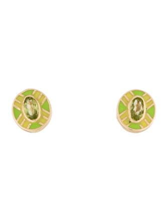 Tara Hirshberg 14K Peridot & Enamel Stud Earrings