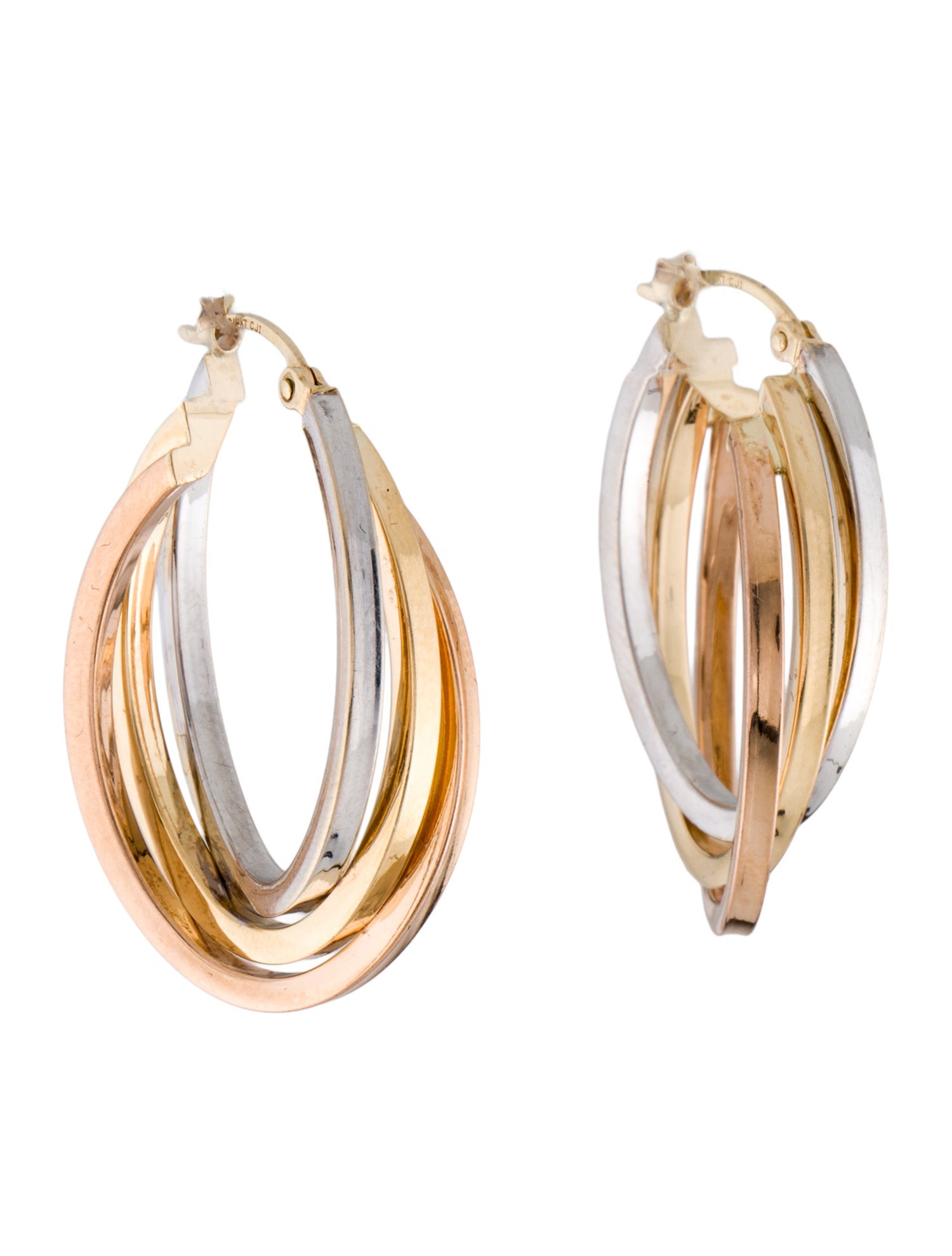 Earrings 14K Tricolor Hoop Earrings