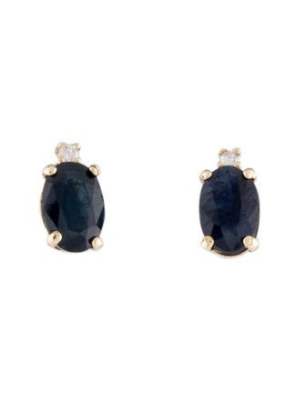Earrings 14K Sapphire & Diamond Stud Earrings