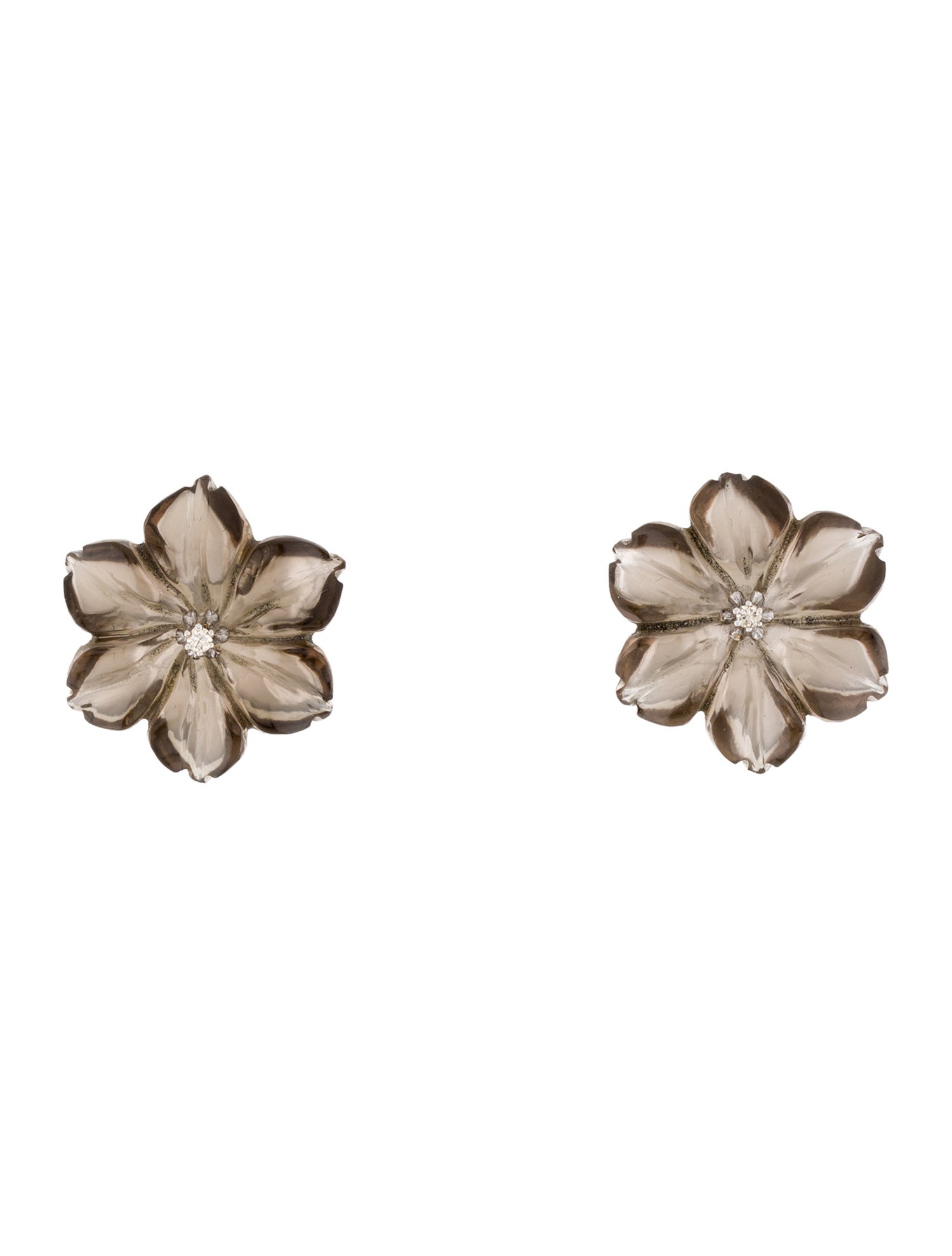 Earrings 14K Smoky Quartz & Diamond Convertible Flower Jacket Stud