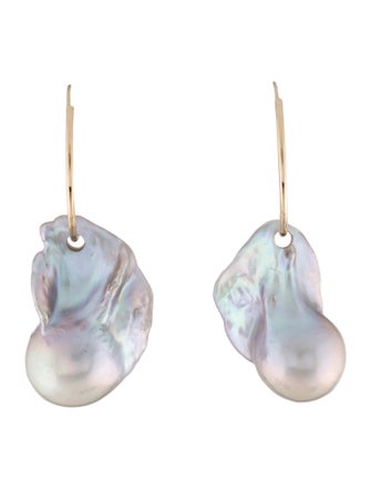 Earrings 14K Pearl Hoop Drop Earrings