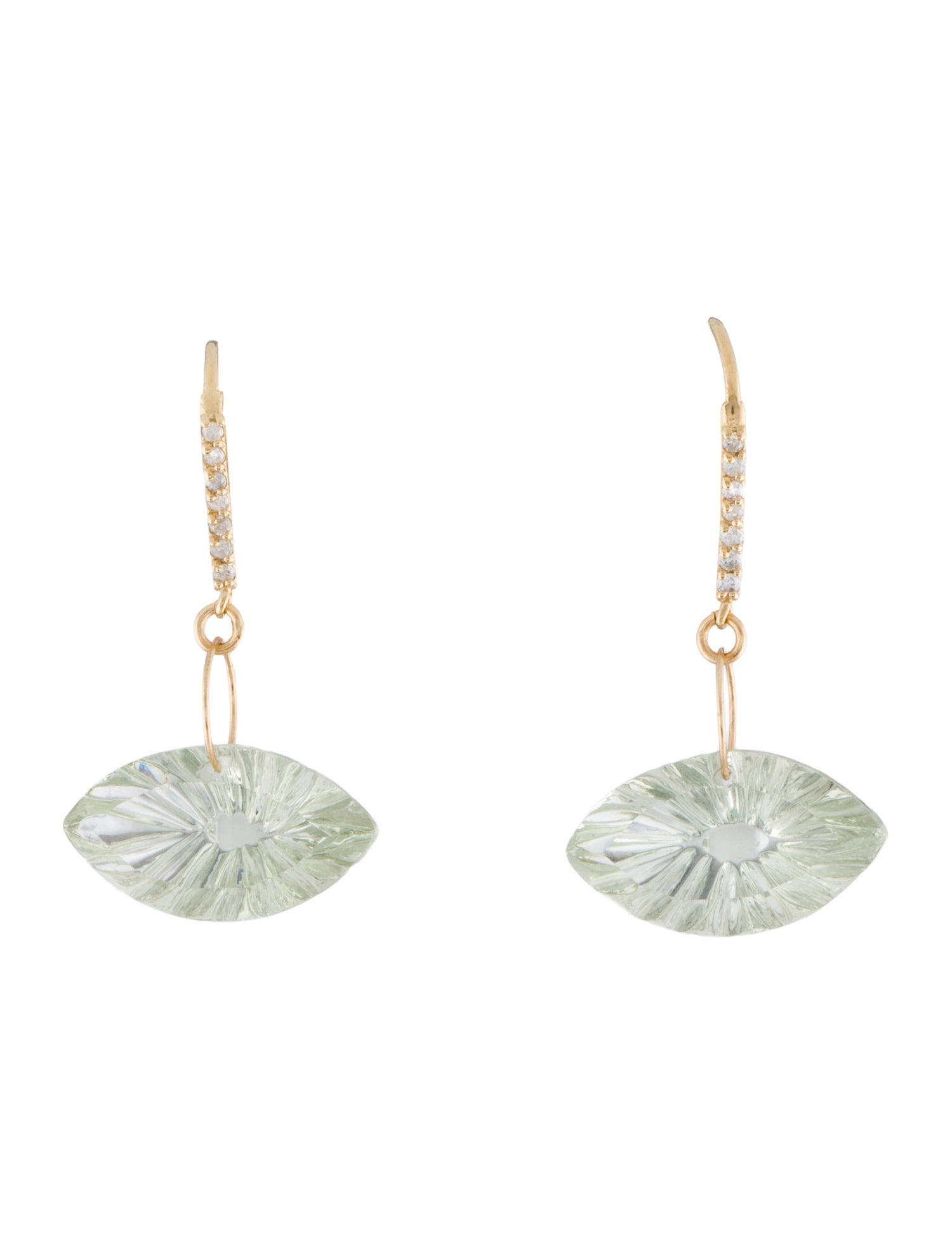 Earrings 14K Prasiolite & Diamond Drop Earrings