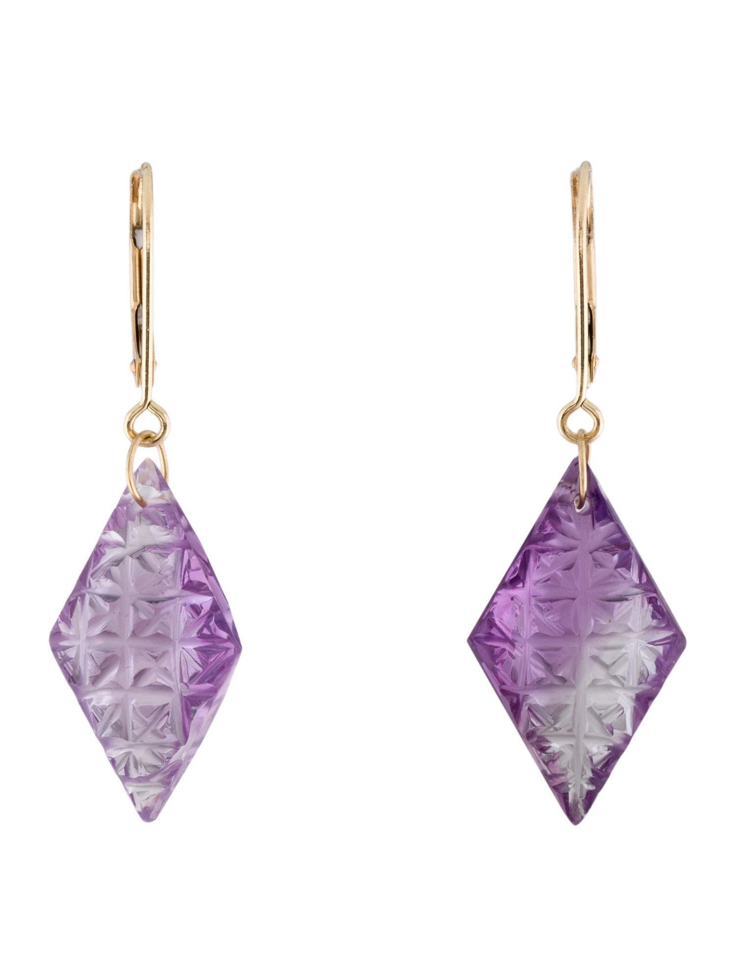 Earrings 14K Amethyst Carved Drop Earrings