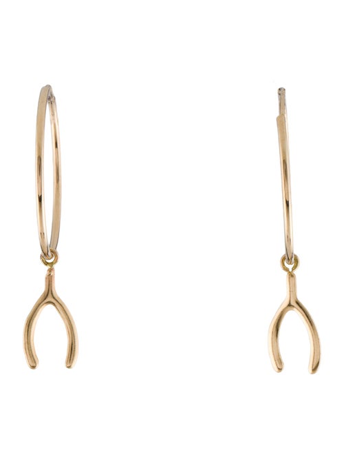 Earrings 14K Lucky Wishbone Hoop Drop Earring