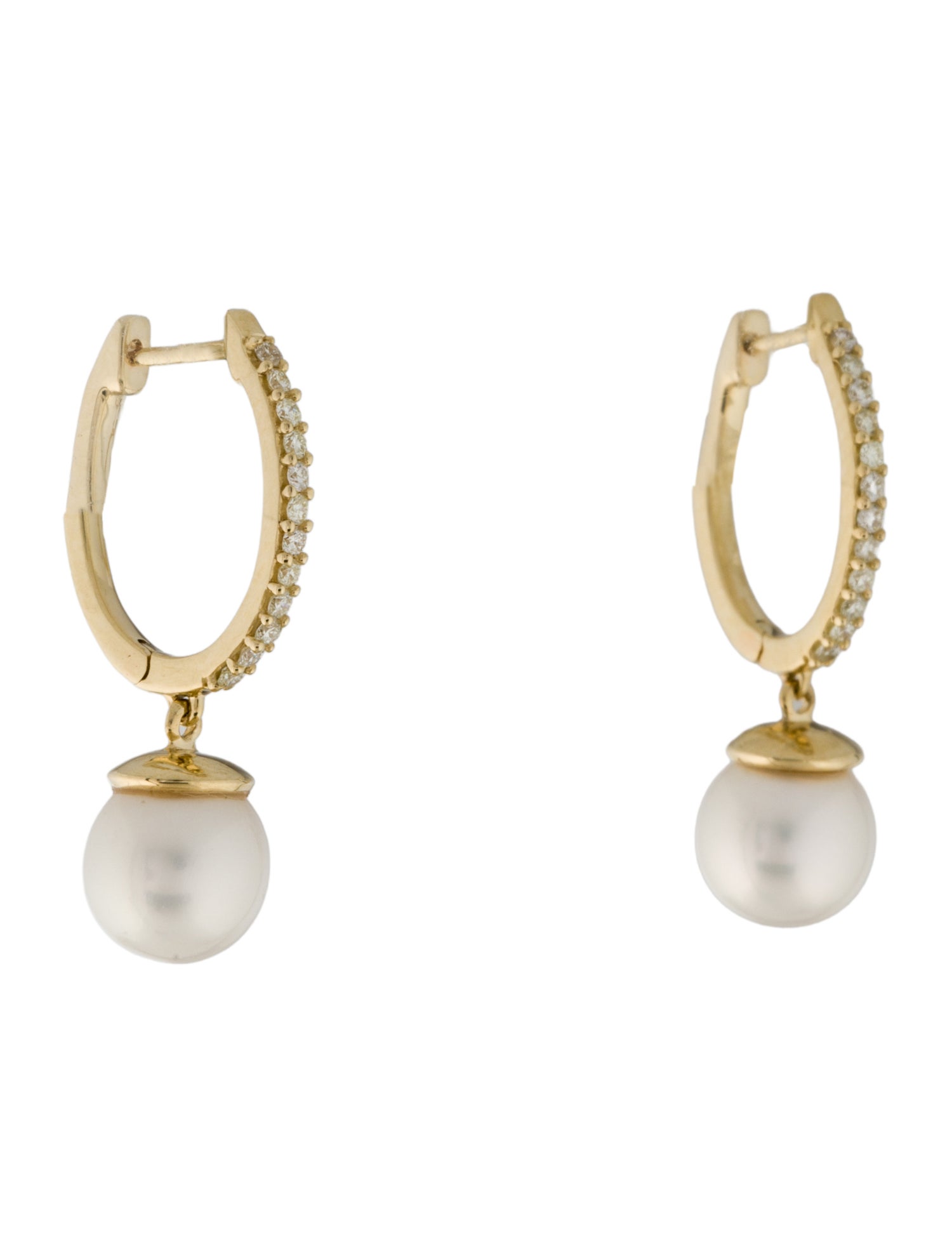Earrings 14K Pearl & Diamond Drop Hoop