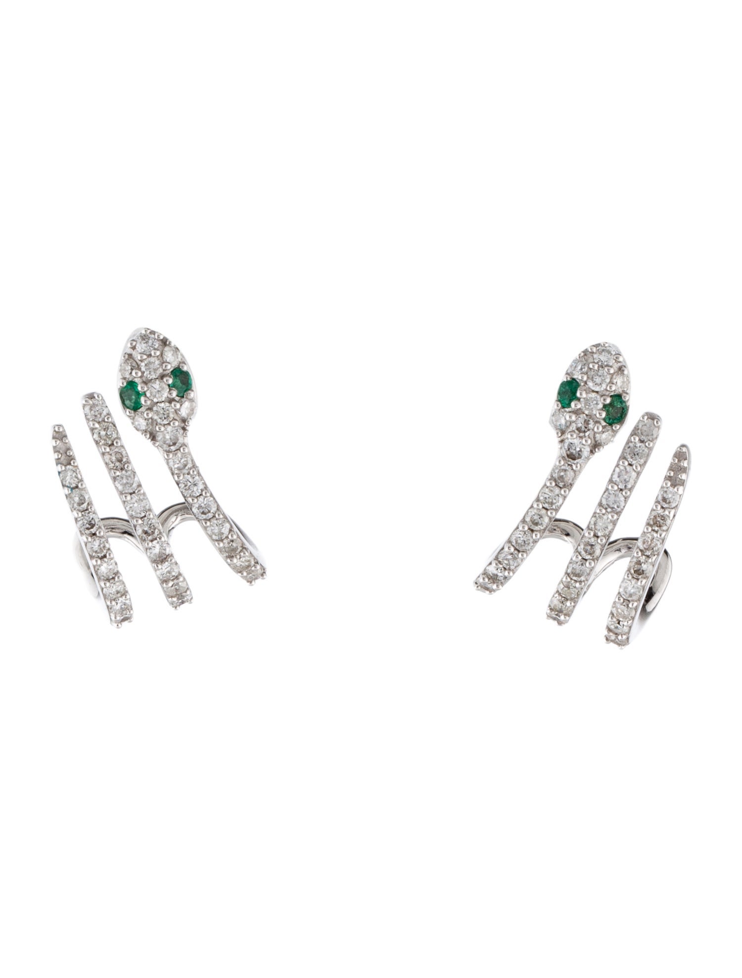 Earrings 14K Emerald & Diamond Snake Drop Earrings