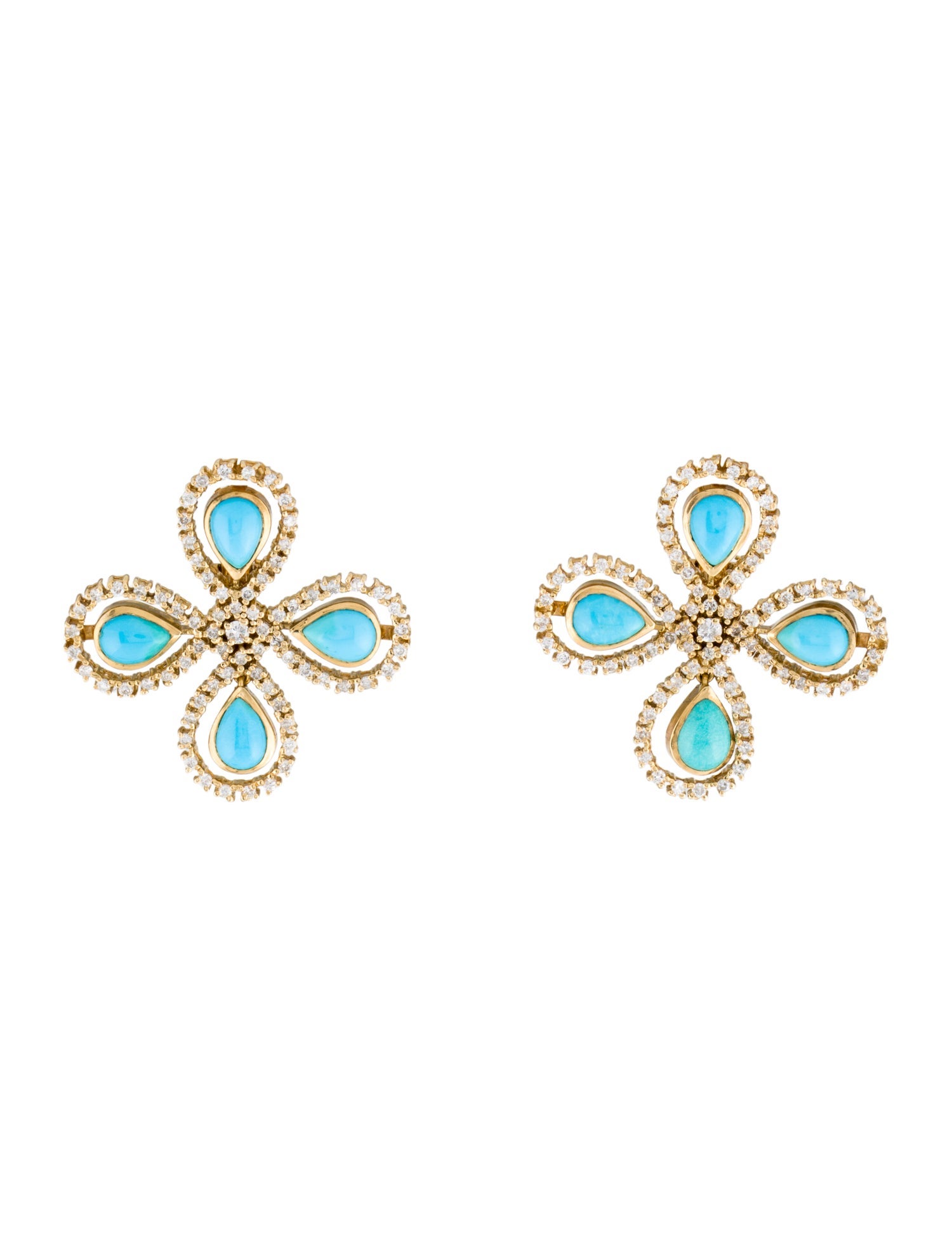 Earrings 18K Turquoise & Diamond Quatrefoil Earclip