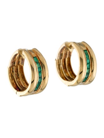 Earrings 18K Emerald Wide Hoop Earrings