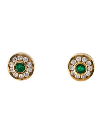 Earrings 18K Emerald & Diamond Stud Earrings